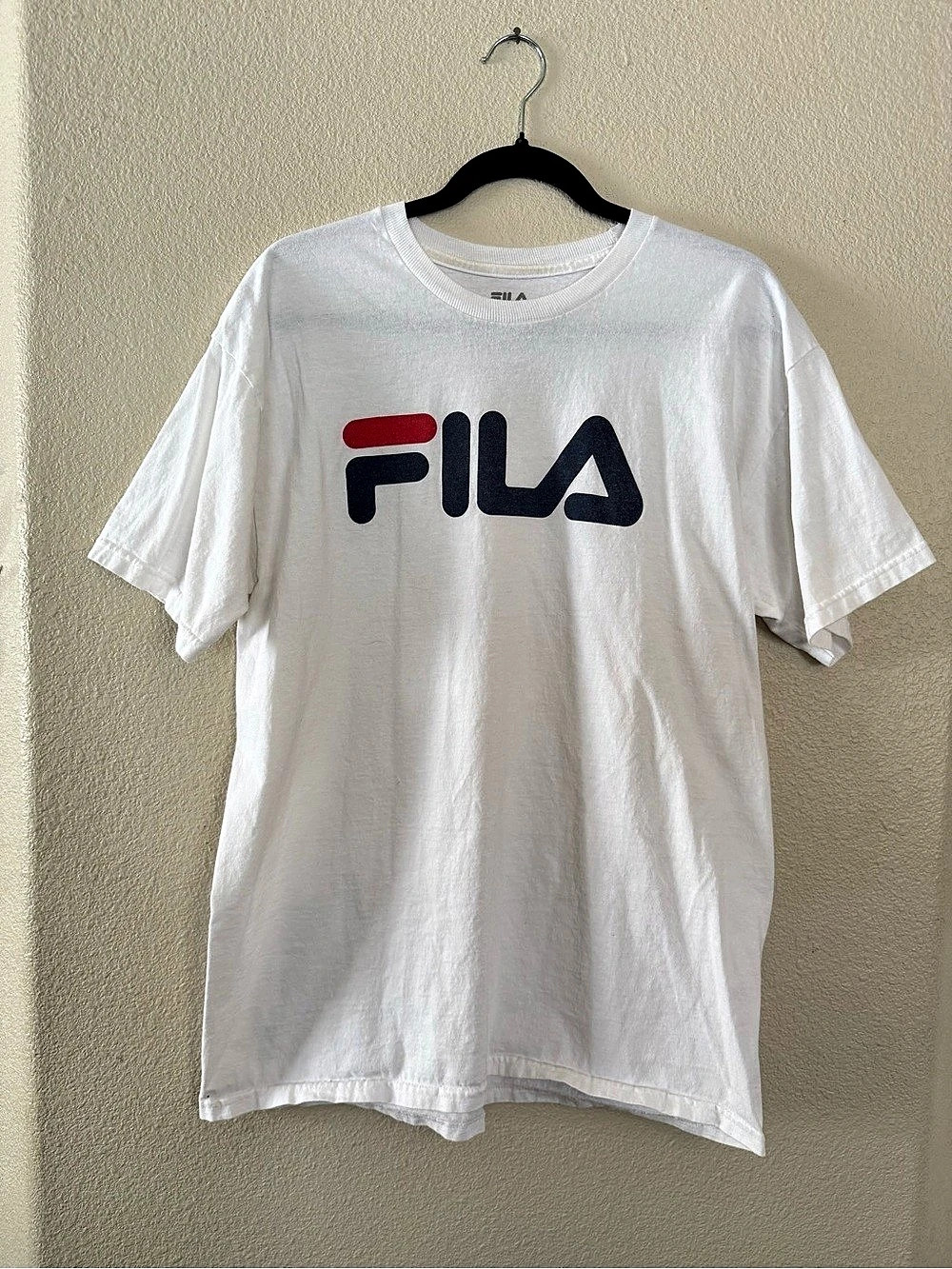 Fila Classic Logo White T-Shirt Short Sleeve White & Blue Mens Size Large
